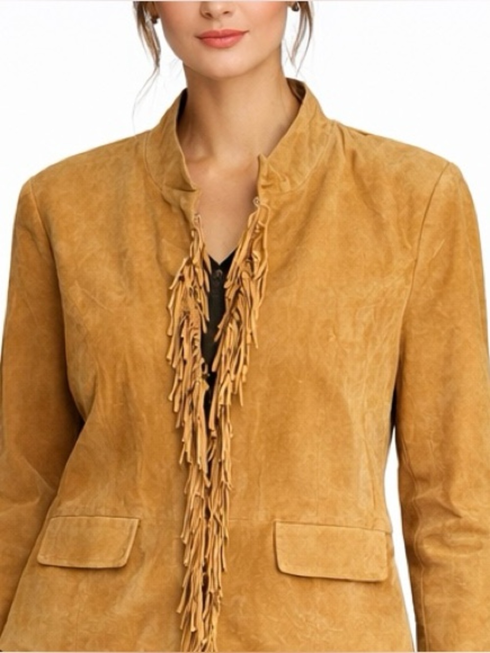 Pamela McCoy Women's Tan Suede Fringe Jacket